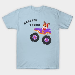 Cartoon vector of monster truck with little animal driver. T-Shirt